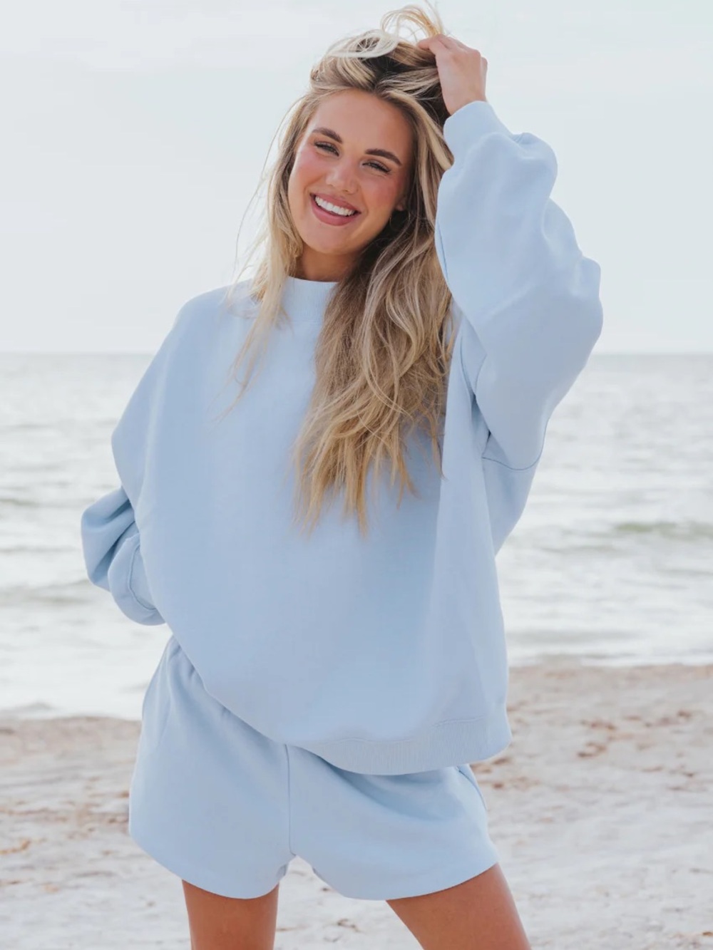 Mockneck and Shorts Set (Sky Blue)